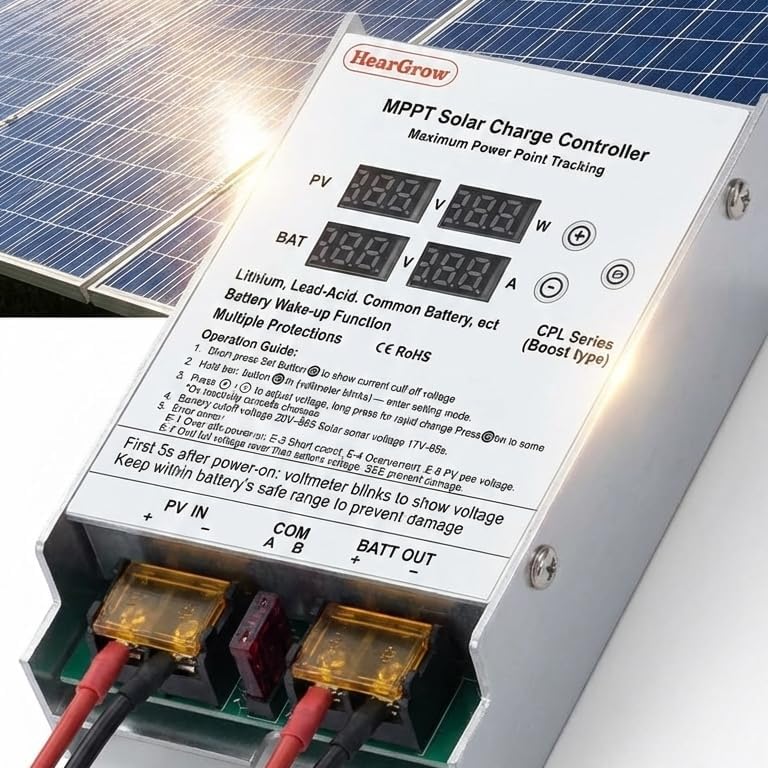 UEIUA Heargrow 400W Boost MPPT Solar Charge Controller, 12A Regulator for 12V-72V LiFePO4/Lead-Acid Batteries, Specialized for Golf Cart & Electric Vehicles, High Efficiency Step-Up Charging - Image 2